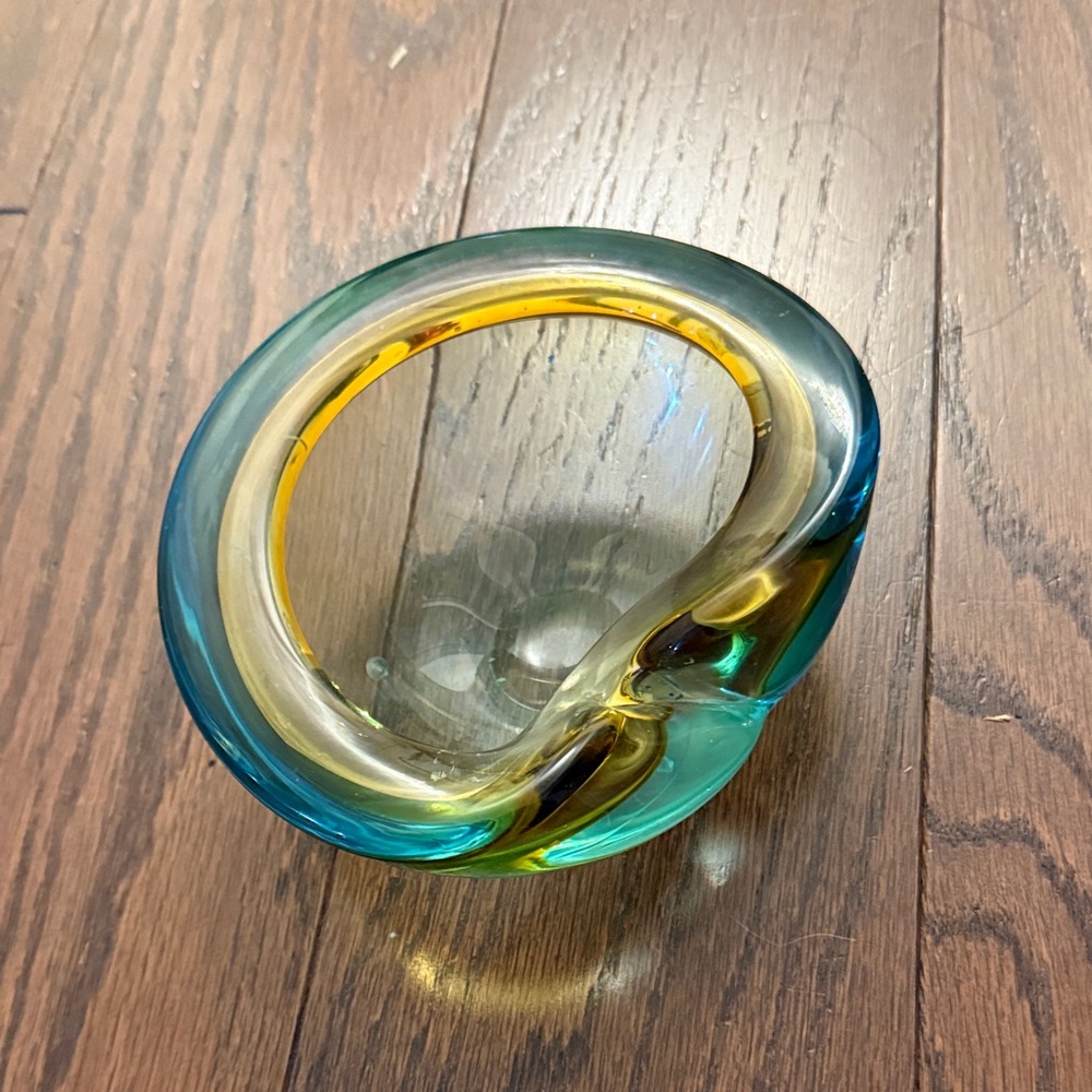 Murano Glass Art Sculpture - Teal and Amber